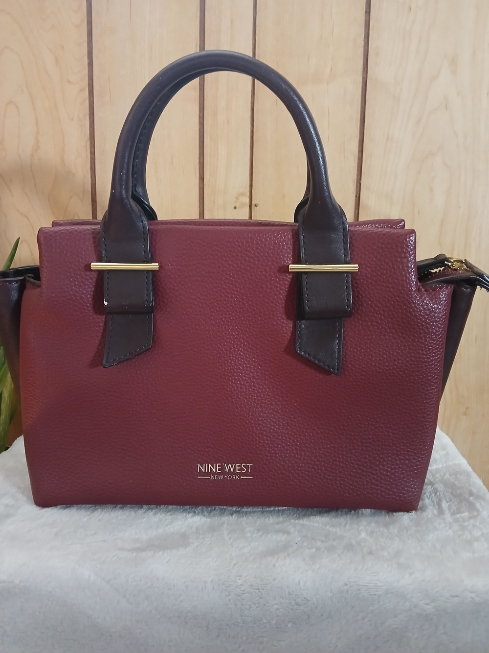 Nine West Burgundy and Black Structured Satchel